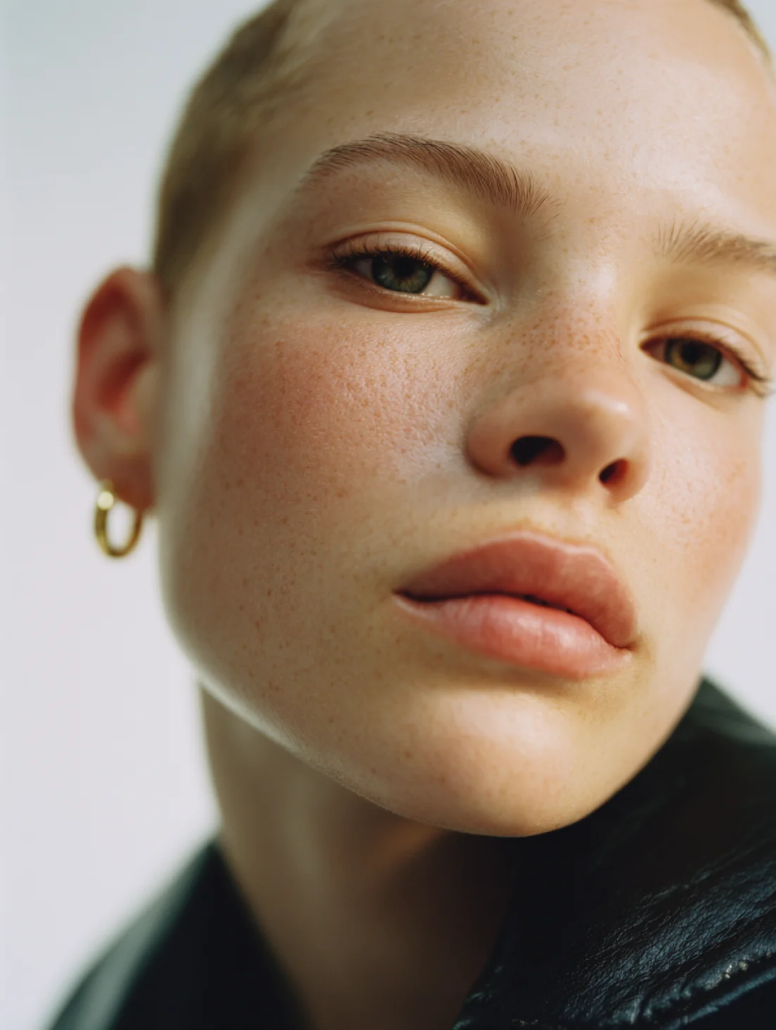 Close-up beauty portrait with freckles